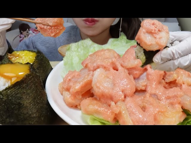 ASMR 明太マヨたっぷりかけたエビマヨ🍤 shrimp mayonnaise eating sounds