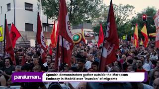 Spanish demonstrators gather outside the Moroccan Embassy in Madrid over ‘invasion’ of migrants