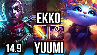 EKKO vs YUUMI (MID) | 8/0/3, 1000+ games, Legendary | KR Grandmaster | 14.9