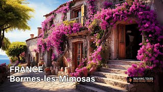 Bormes les Mimosas FRANCE 🇫🇷 French Village Walk 🌞 Flowered Beautiful Villages 🌸 4k video tour