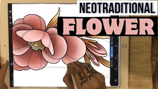 Neo Traditional Flower - Procreate Tattoo Design