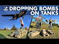 Giant b25 drops bombs on tanks