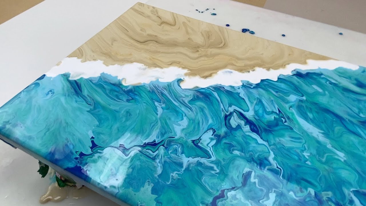 26.  Easy Beach Acrylic Pour (no silicone, no cells)
