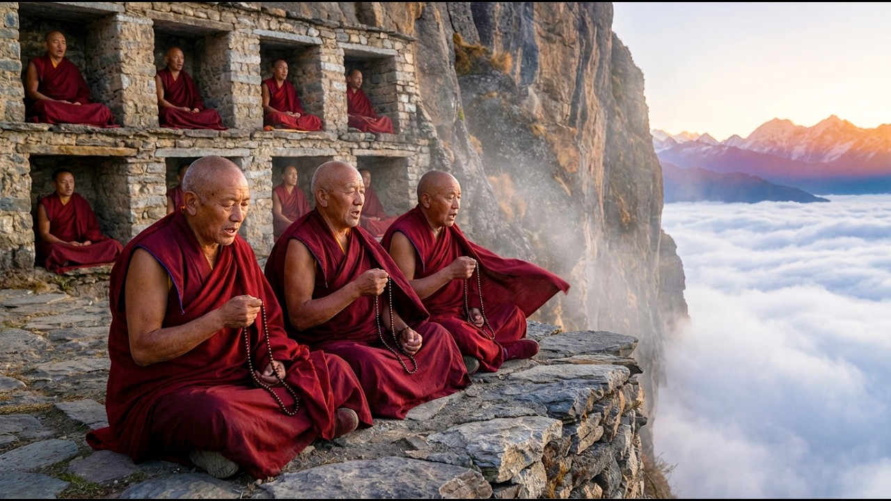 Tibetan Monks Chanting Above the Clouds — Deep Himalayan Cliff Meditation