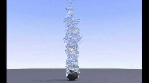 Animated simulation of water erupted with FumeFx in 3ds max