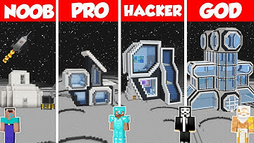 Moon Base Build Battle Challenge - Noob vs Pro vs Hacker vs God - Minecraft Animation