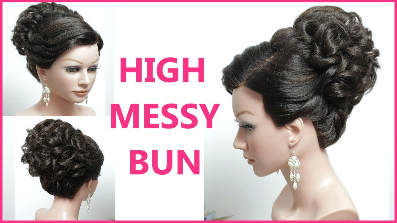 High Messy Bun Updo. Bridal Hairstyle For Long Hair Tutorial - YouTube