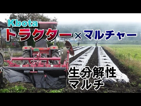 Kubota tractor x mulcher for laying biodegradable mulch → sowing