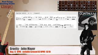 Video thumbnail of "🎻 Gravity - John Mayer Bass Backing Track with chords and lyrics"