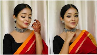 Simple Bengali Traditional Makeup Tutorial Red Yellow Saree Look Debopriyas Beauty Bar