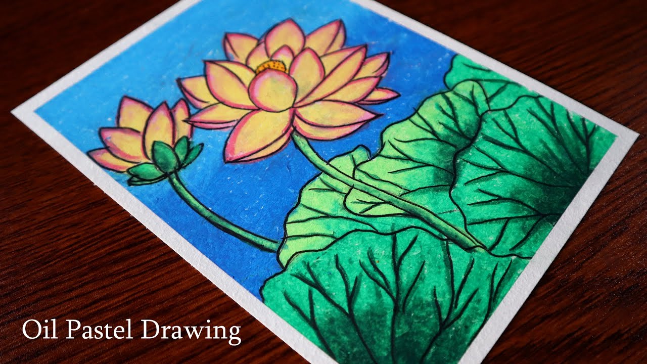 images Flower Lotus Flower Easy Oil Pastel Drawing how to draw lotus flower scenery easy water lily drawing oil pastel drawing 2021