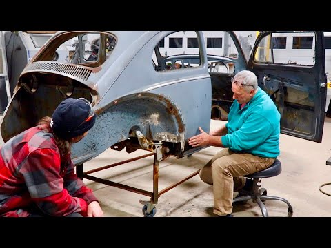 Vw Beetle Restoration 1959 Ragtop | 1/4 panel replacement & B pillar rust repair how to