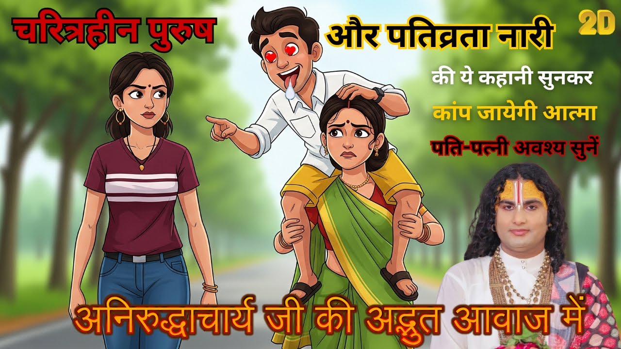 चरित्रहीन पुरुष और पतिव्रता नारी | अनिरुद्धाचार्य जी महाराज | Hindi kahani | 2d animation ||