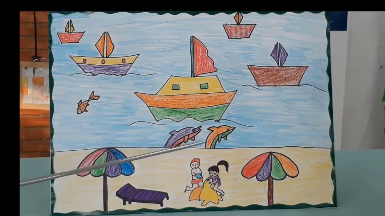 Tạo hình: Vẽ thuyền trên biển