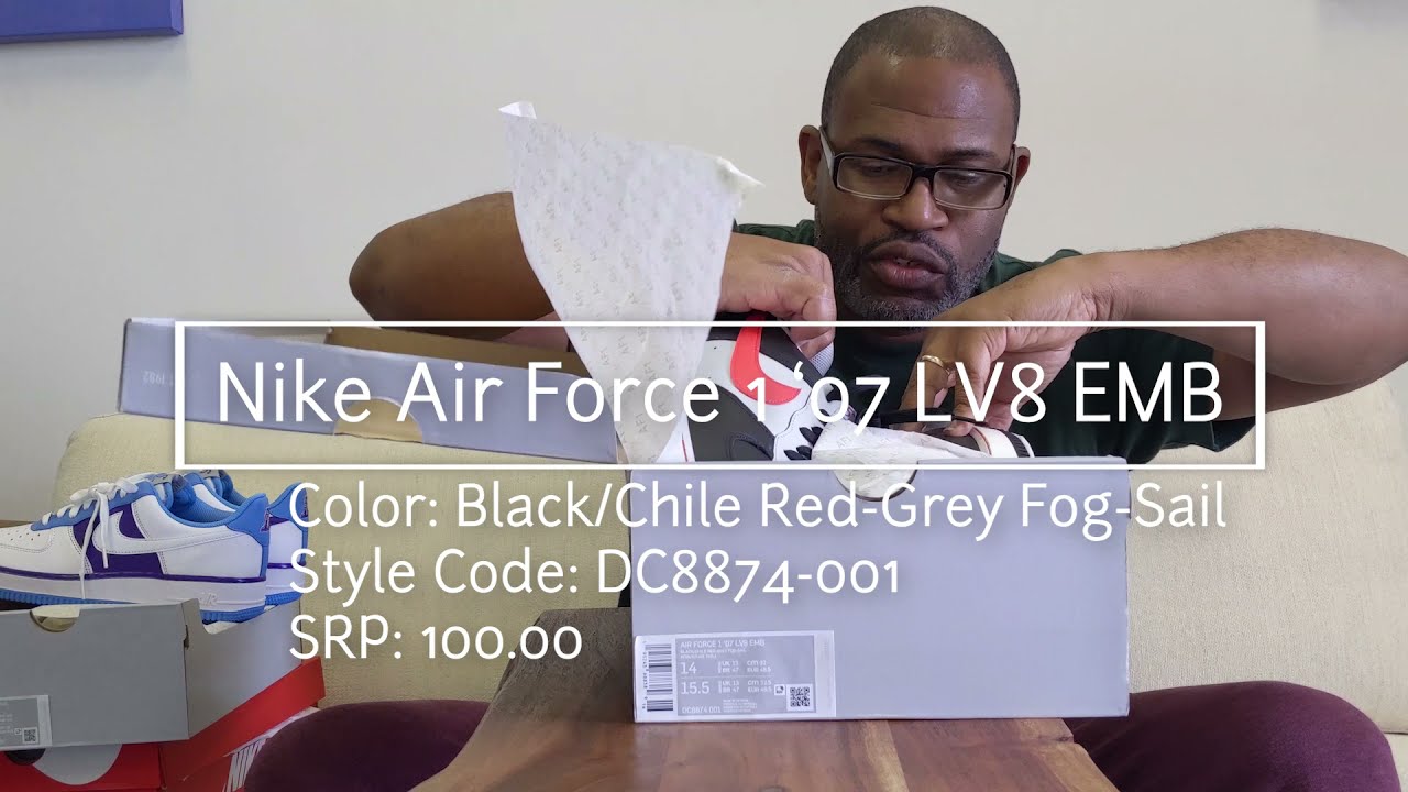 Nike Air Force 1 '07 LV8 EMB Trailblazers Black/Chile Red-Grey Fog