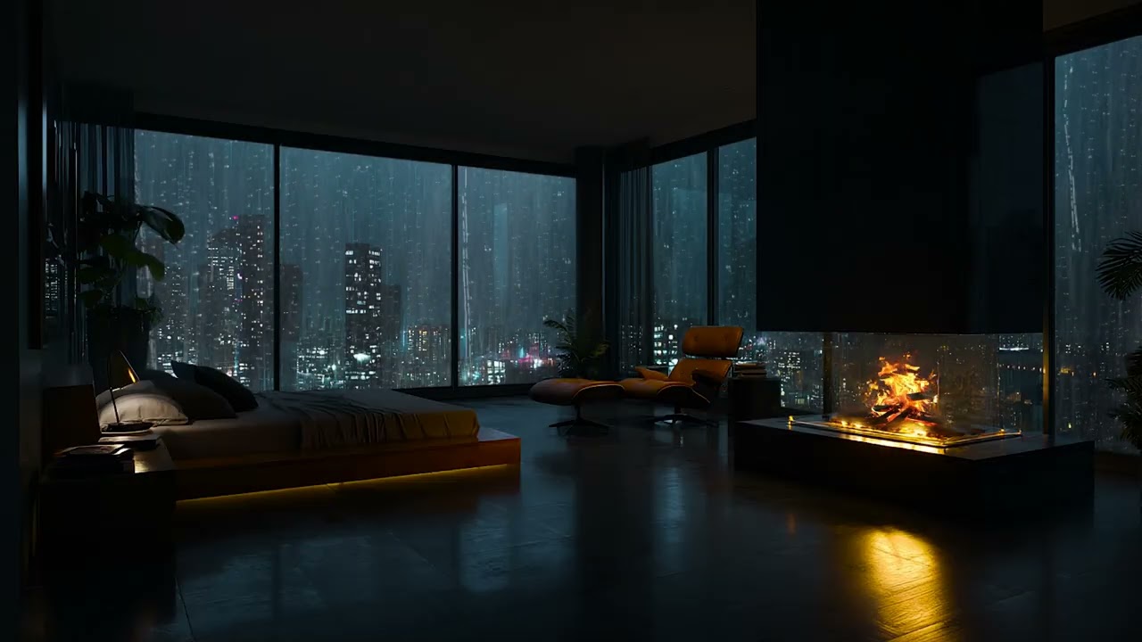 🌙 Peaceful Paris Rain Night | Gentle Rain Sounds & Fireplace Ambience for Sleep & Relaxation