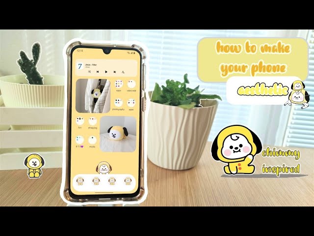 how to make your phone aesthetic | BT21 chimmy inspired | yellow theme | android phone class=