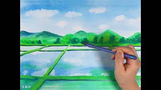 水彩画 (田園風景） 早朝の田園風景 水彩画 酒井芳元 - YouTube