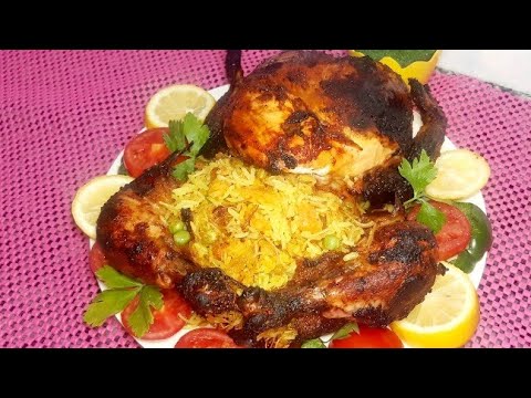 دجاج محشي ومشوي بالفرن عراقي مع المكونات كاملة Iraqi roast chicken with full ingredients