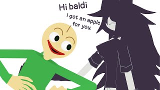Miss circle gives baldi an apple