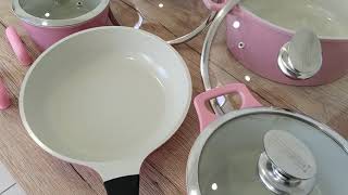 Rl - Es1014C Pink - Set Oale Si Tigaie Cu 14 Piese Invelis Ceramic Si Manere Detasabile , Royalty Line