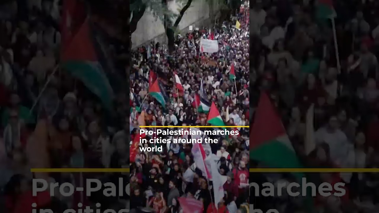 مسيرات مؤيدة للفلسطينيين في مدن حول العالم | AJ #shorts