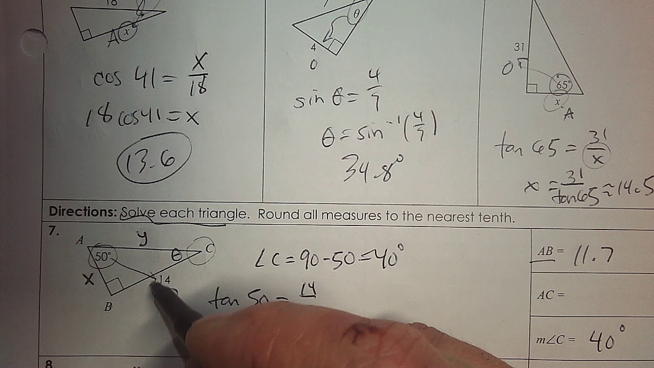 HW on finding missing sides and angles in right triangles - YouTube