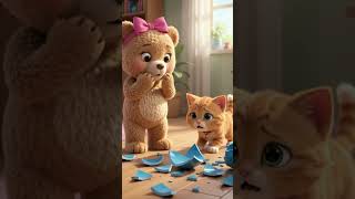 The cat confessed to breaking the vase 🥰 #kidsstories #teddybear #cuteanimals