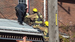 TWO PEOPLE TRAPPED ON ROOF AFTER STRUCTURE FIRE
