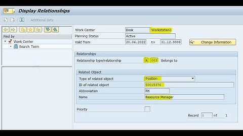 Relationship between Work Center and Position #sap #saphcm #saphr #erp #payroll #hr #employees