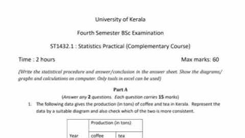 Statistics Practical Exam model Question paper #BScMathematics #KeralaUniversity #fourth #semester