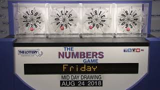 Midday Numbers Game Drawing: Friday, August 24, 2018