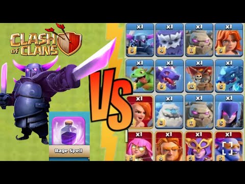 MAX Pekka vs all troops and Rage spell || coc