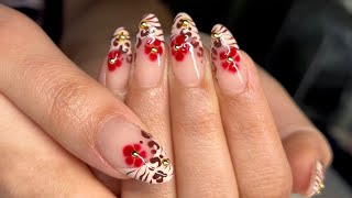 : Watch me do nails | Animal Print & Flower Nail Art  | Acrylic Nails Tutorial
