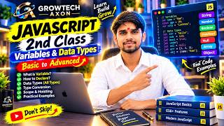 JavaScript Class 2 🔥 Variables & Data Types in Hindi | Basic to Advanced | Growtech Axon