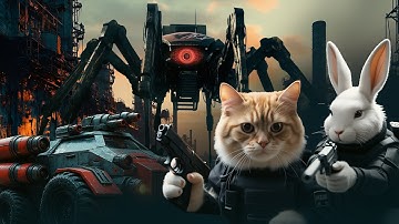 Epic Clash: Cat & Rabbit vs. Terminator Spider! #pets #cats #rabbit #giantspiders