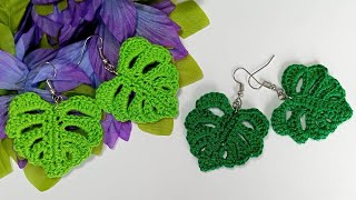 CROCHET EARRINGS | HOW TO CROCHET MONSTERA LEAF EARRINGS | LEAF TUTORIAL | CROCHET FOR BEGINNERS