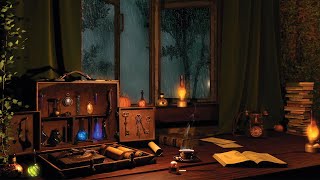 Edwardian Era Potion Maker's Office Ambience: 8 Hours of Heavy Rain Sounds, Thunder, Horses