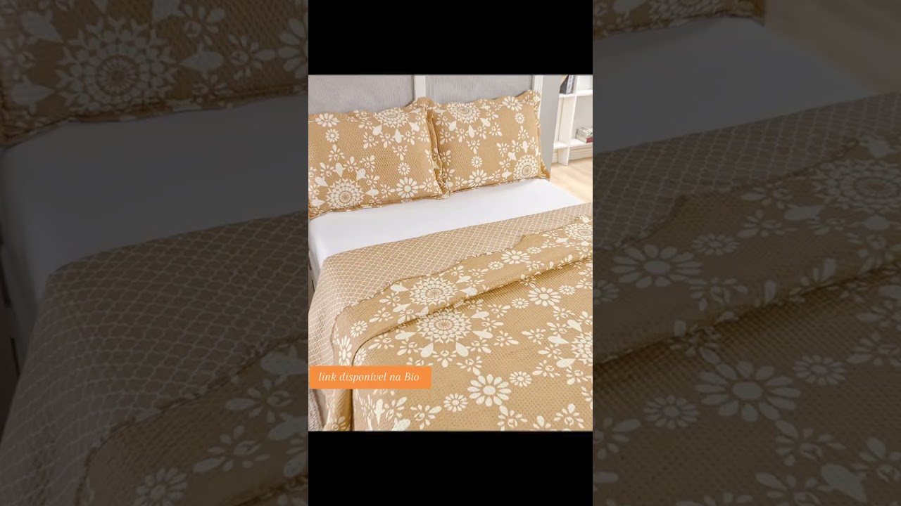 Kit Cobre Leito Colcha King Bouti 3 Peças Dupla Face Estampada Porta Travesseiro Aba Americana