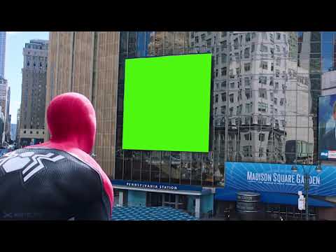 Spider man far from home: spider man looking at widescreen greenscreen
