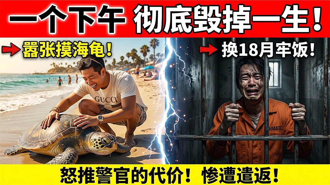 被美国执法官警告怎么办？留学生竟敢动手推人！摸海龟酿成大祸，坐牢+终身禁入