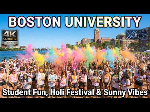 [4K] BU Drive & Walk: Student Fun, Holi Festival & Sunny Vibes! ☀️🌈 Packard's Corner to Kenmore 🐾✨