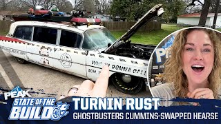 A FLAMETHROWER on the Roof?! Turnin Rust’s Cummins-Swapped Hearse | State of the Build | PEAK Auto