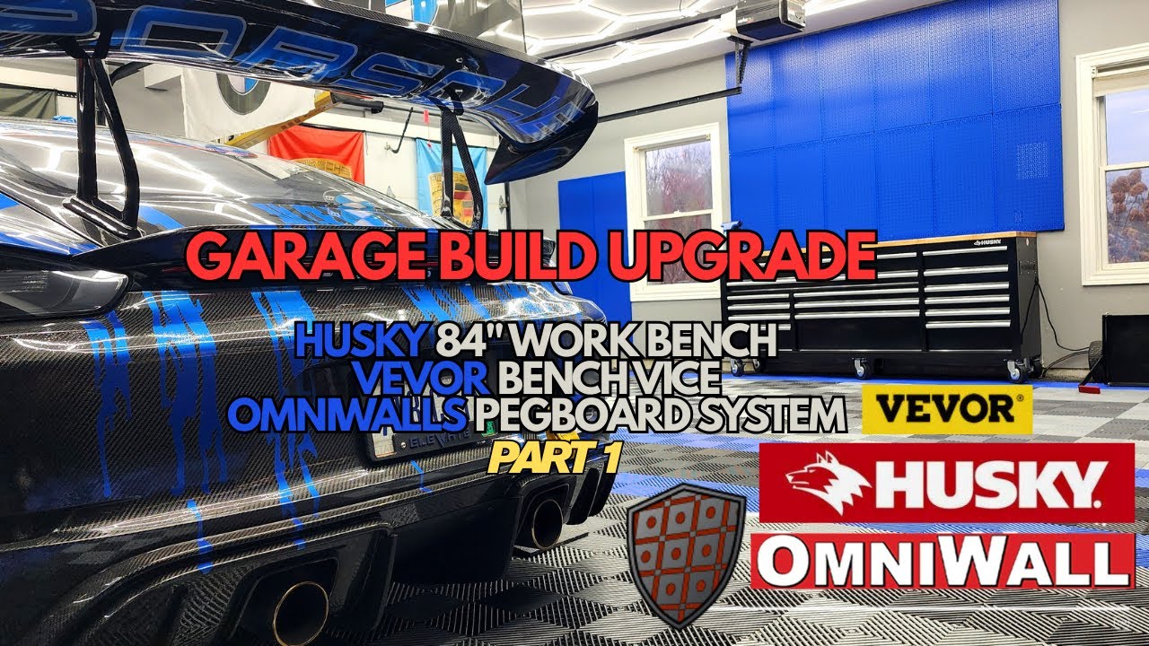 Transform Your Dream Garage: Adding Husky Workbench, Omniwall Pegboards and VEVOR Bench Vice! PART 1