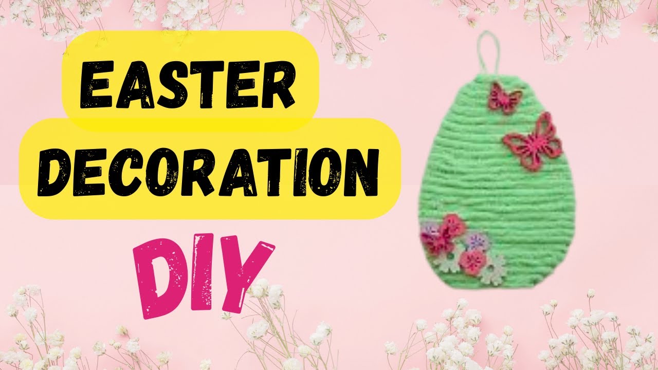 Пасхальное яйцо с зеленой пряжей и деревянными украшениями. Украшения для Пасхи своими руками