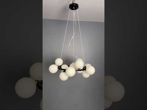 Чорна кругла люстра на 15 ламп з білими плафонами (84-1019-15 BK+WH), видео 1