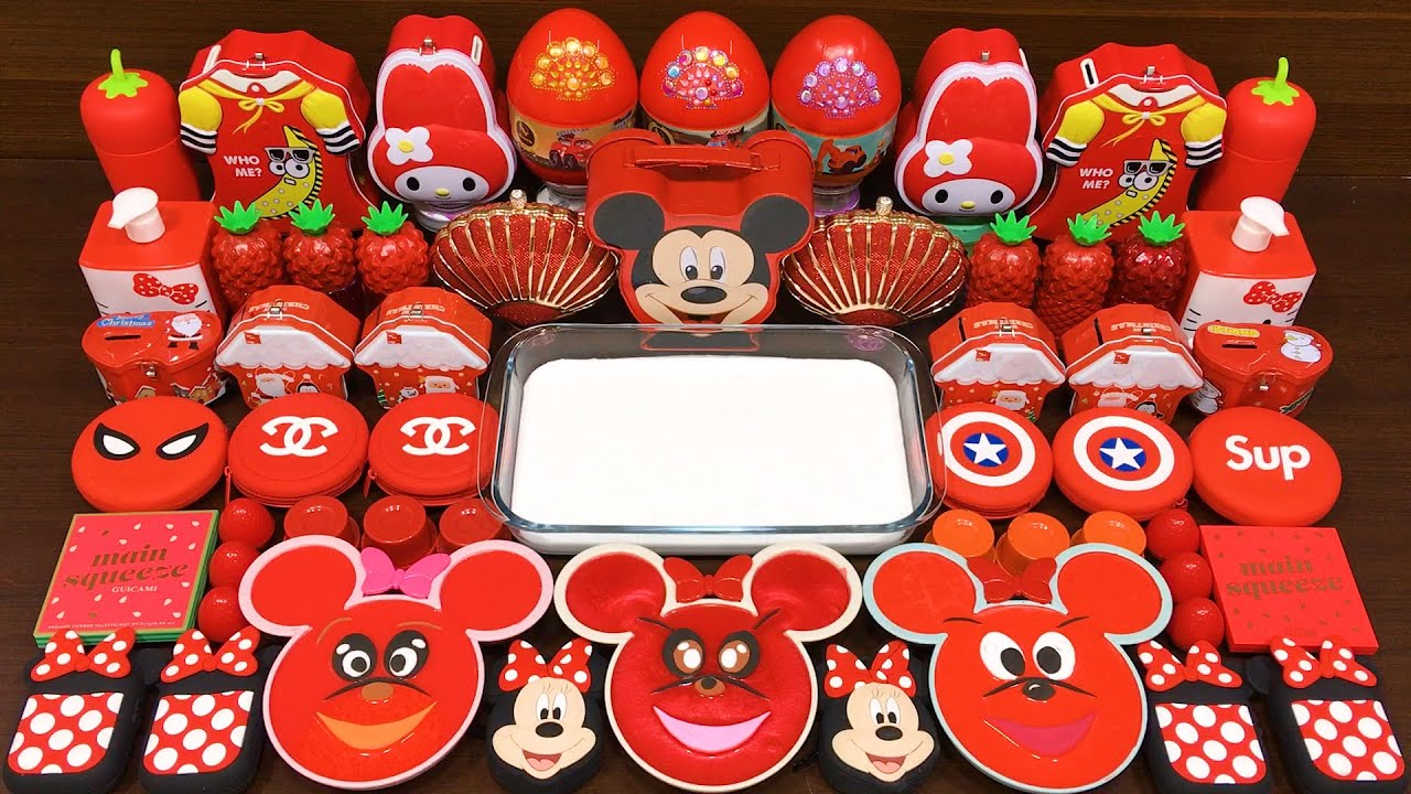 RED MICKEY Slime ! Mixing Random into GLOSSY Slime ! Satisfying Slime Video 