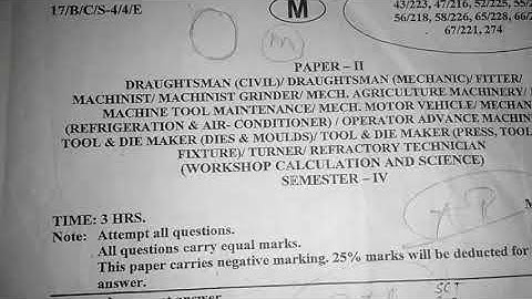 fourth semester ITI PAPERS WORKSHOP CALCULATION AND SCIENCE in English..