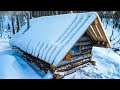 The night in a log cabin without windows and doors off grid