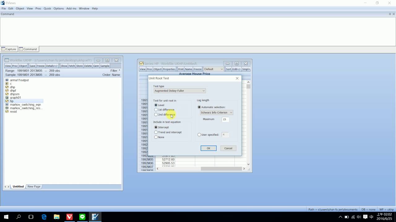 Eviews Help: Unit Root Testing – MOPDP